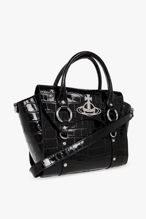 【関税&送料込】Vivienne Westwood Black Leather Medium Sarah Vivienne Westwood Sarah Crossbody Bag | FARFETCH